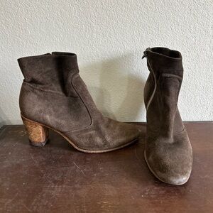 Alberto Fermani Suede Side Zip Heeled Ankle‎ Boots Brown Women’s Size 38.5 8.5